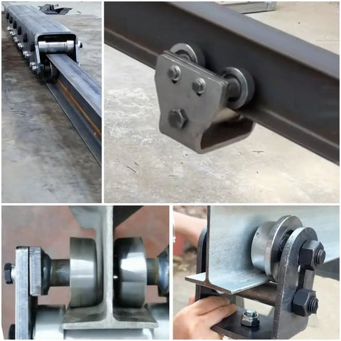Beefy I Beam Trolley Rollers For Steel Channel Hoists With Universal Fit And Dual Bearings Pack Of 4 550 Lbs Each in use