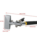 Pro Grade Heavy Duty Sheet Metal Bender with straight and curved handle, showing dimensions, nickel-plated finish, comfort grip