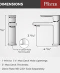 Diagram showing dimensions of single handle 4 inch centerset bathroom sink faucet chrome finish with detailed measurements.