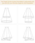 Diagram showing adjustable shapes of Modern Led Ring Chandelier With Gold Finish Aluminum Rings Crystal Acrylic Pendant Lights
