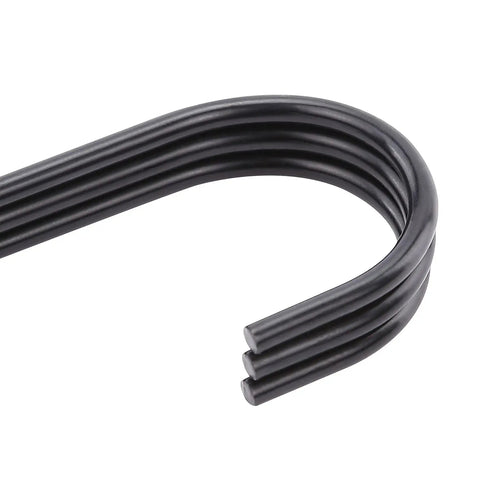 Close-up of five 10 Pack Black S Hooks For Hanging 2.4 Inch Long, Lightweight Alloy Steel Hangers with Dual Opening Design, black finish