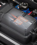 Close-up of Beefed Up High Torque 400 Digital Waterproof Servo with Metal Gears installed in RC car setup.