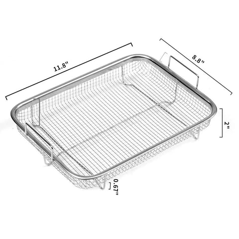 Dimensions of stainless steel Nonstick Mesh Air Fryer Basket Set For Oven, Stainless Steel Grill Tray Wire Rack Roasting Basket 2 Piece
