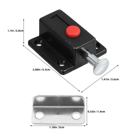 8 Pack Push Latches for Cabinets and Drawers With Spring Lock No Fuss, Durable ABS Zinc Alloy, dimensions labeled for easy install