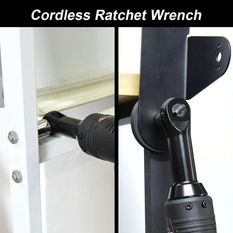 Extended 18V Cordless Ratchet Wrench Kit With Three Eighths Inch Drive, 450 RPM, Sixty Foot Pounds Torque in use in tight space