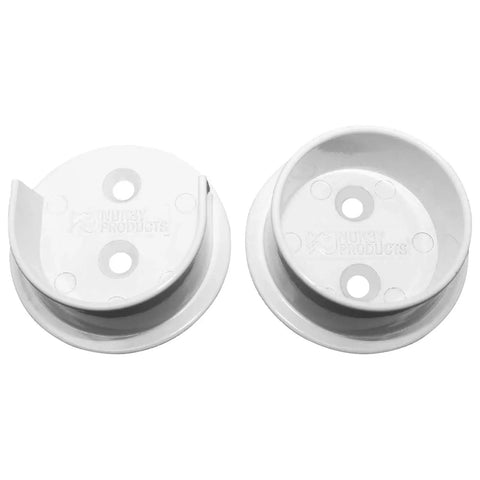 Heavy Duty Metal Closet Pole Socket Set For 1-1/2 Inch Rod White Finish With Solid Base And Screws Included, front view.