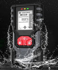 Nailed It Digital Stud Finder Wall Scanner displaying a measurement screen with water splashes, showcasing durability for DIY use.