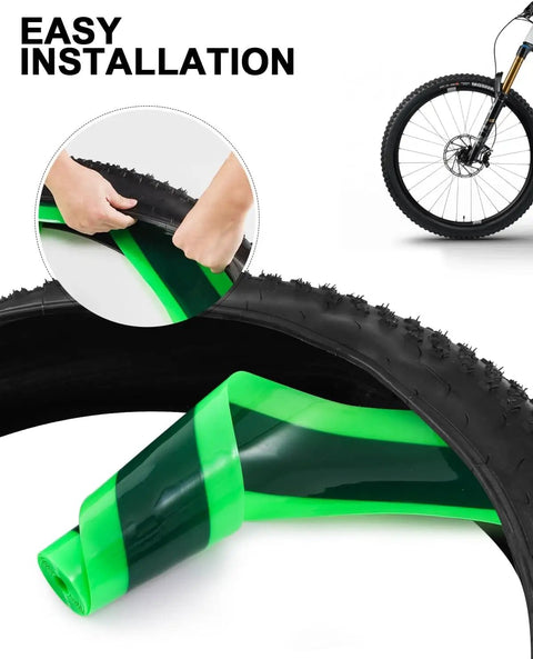 Bike Tire Liner Inner Tube Flat Protector For Mountain Bikes Fits 12 16 18 20 22 Inch Tires 3.0 To 4.5 In 1 Mm Polyurethane 6.1 Ft Long Black And Green installation