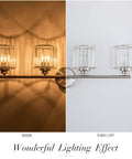Modern Brushed Nickel Vanity Lights 32 Inch 4 Light Crystal Shade Industrial Sconce Wall Lamp For Bathroom Mirror Makeup Desk Living Room Kitchen Porch Hotel Anti Rust Finish For Humid Bathrooms showing lighting effects when on and off
