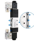 Internally Piloted 4V230C 08 Pneumatic Solenoid Valve 5 Way 3 Position DC 12V shown with PT Quarter Inch Connections