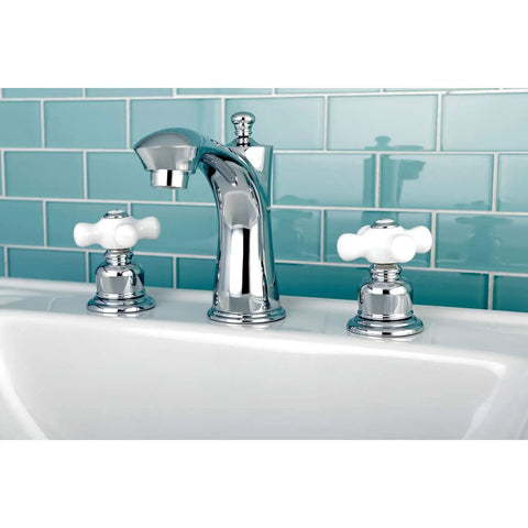 Victorian Widespread Bathroom Faucet In Polished Chrome With 8 To 16 Inch Spread Solid Brass And ABS Construction