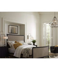 Bedroom with Kempsey Collection One-Light Swing Arm Wall Bracket Nickel Finish, next to bed, modern decor, window view.