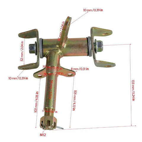 Left And Right Steering Knuckles For ATV Go Kart Quad Buggy With 17mm Shaft Front Steering Strut Spindle For Disc Brake 4 Wheelers DIY Parts Replacement showing measurements