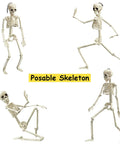 16 Inch Posable Halloween Skeleton With Movable Joints Full Body Prop For Haunted Houses Indoor Decor, set of skeletons in dynamic poses.