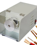 AOXHUGB Electric Automatic Wire Stripping Machine Heavy Duty Full Metal Cable Twister Cutter For Bench Work Station showing machine with wires.