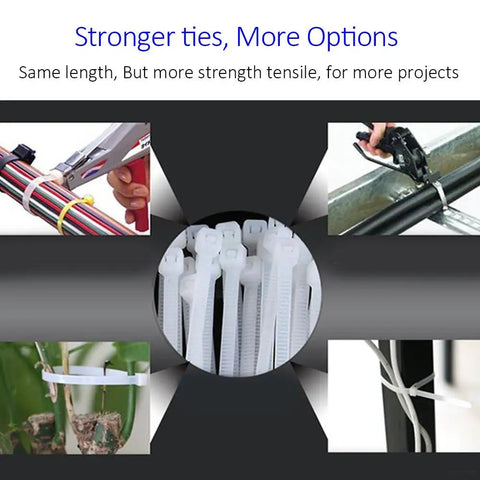 Heavy Duty Zip Ties 12 Inch Nylon Tie Wraps Ultra Strong 120 Lb Tensile Strength 100 Pack 0.3 Inch Wide Black and White