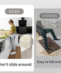Comparison of a rug with Double-Sided Anti-Slip Rug Tape Gripper For Hardwood Floors And Tile vs. a slippery rug without it.