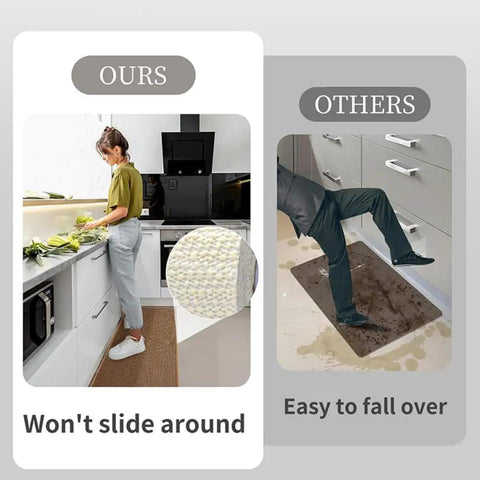 Comparison of a rug with Double-Sided Anti-Slip Rug Tape Gripper For Hardwood Floors And Tile vs. a slippery rug without it.