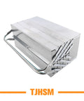 Premium 18 Inch Stainless Steel Folding Tool Box With Cantilever Multi Tray Organization and Comfortable Carry Handles, shown closed from an angle.