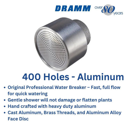 Twin Spray Water Breaker Nozzle 400DC die cast aluminum with durable stainless steel disc, gentle shower, for plant safe watering.