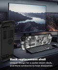 Premium Beefed Up Replacement Back Plate Shell Cover For Steam Deck shown near computer setup