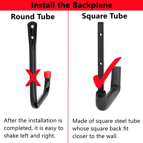 Comparison of round and square tube hooks for 8 Pack Heavy Duty Wall Mounted Ladder Hooks With 12 Inch Jumbo Arm