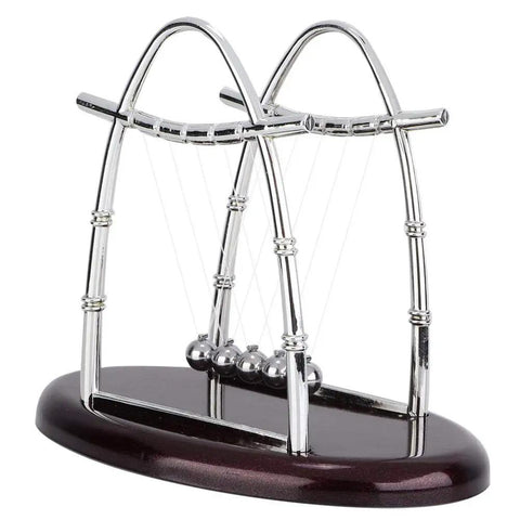 Pendulum Ball Desk Decor Set That Demonstrates Newton's Laws With Swinging Balls - modern metal and wood balance toy