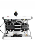 Quiet Diaphragm Vacuum Pump For Laboratory Scientific Research With Vacuum Drying Defoaming Filter Oil Lubricated Micro Pump, top view showing hoses and connectors.