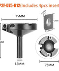 Trade Grade Two Flute Carbide Wood Planer Router Bit Providing A Sharp 75 Millimeter Cut And Rock Solid 12 Millimeter Shank For Quick Cnc Spoilboard Refinishing And Slab Prep, showing details and measurements.