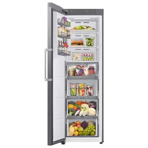 Large 11 Cubic Foot Convertible Upright Freezer And Fridge Flip Featuring Even Airflow And Reversible Door Design Energy Star Certified Stainless Steel Construction with organized interior storage.