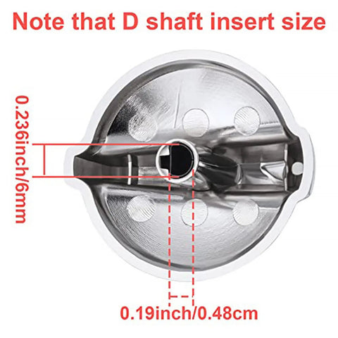 Diagram of D shaft insert size for Replacement Burner Control Knobs For GE Range Cooktop Stovetop, Easy Fit Durable Knob Set.