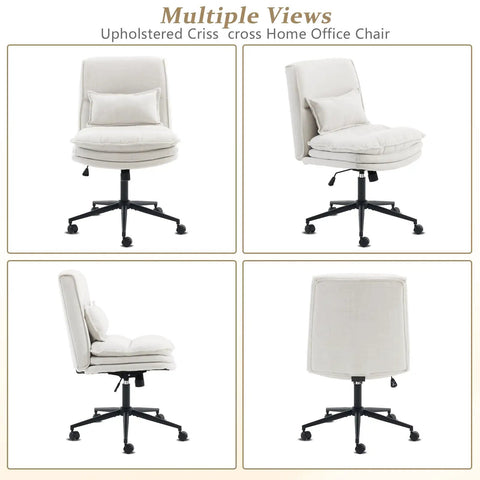 Cloud Criss Cross Legged Office Chair With Wheels 18 Inch High Back Armless Ergonomic Task Chair in beige, multiple angles.