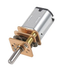 Close-up of a metal micro gearbox with a 3mm shaft for Five Pack Mini 6V Gear Motors Full Metal Micro Gearbox 500 RPM Slow Speed Drive.