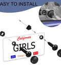 Heavy Duty Anti Theft License Plate Screws Kit Featuring Hella Tight Rustproof Stainless Steel Bolts and Tamper Proof M6 Fastener Caps shown with installation guide.
