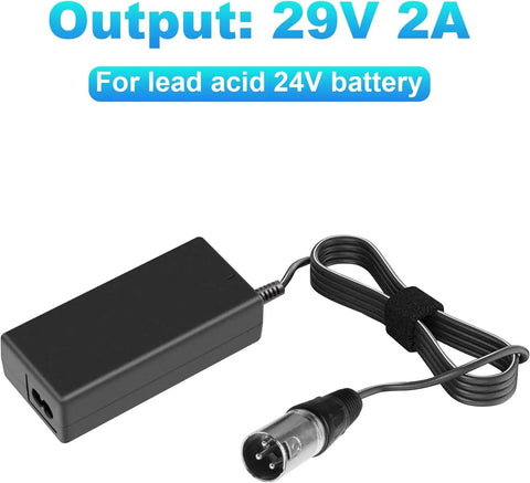 SGS Certified 58W 29V 2A Electric Scooter And Bike Battery Charger With XLR Plug And Play AC Adapter Power Supply That Fits 24V Battery Packs Compatible With Bladez XTR eZip 400 500 750 900 Mongoose M200 M250 M300 M350 M500 Z350