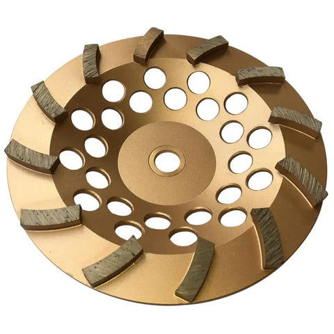 Seven Inch Diamond Grinding Wheel for Concrete and Masonry, 12 Turbo Segments, Medium Bond, 30 to 40 Grit, Seven Eighths Inch to Five Eighths Inch Arbor, Wet or Dry Use, Fast Cut, Heavy Duty Surface Prep and Leveling for Handheld Angle Grinders