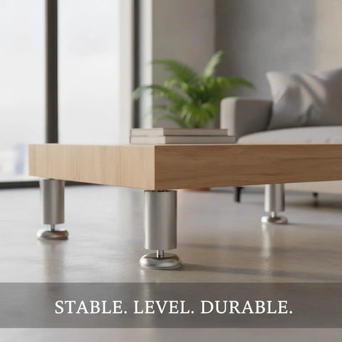 Adjustable Stainless Steel Furniture Legs For Leveling Cabinets And Vanities On Uneven Floors under wooden table