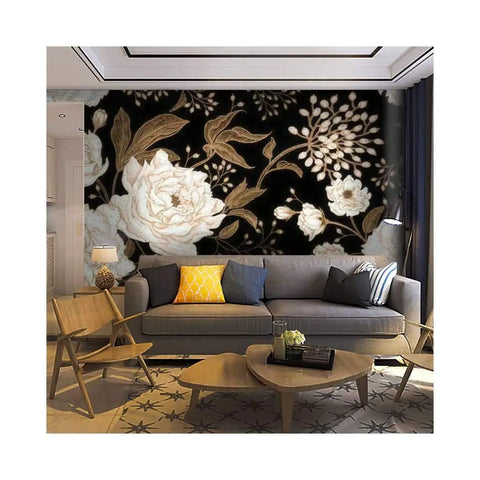 Peonies And Roses Floral Wallpaper Roll Peel And Stick Removable Seamless Gold White Wall Mural For Home Decor Makeover Ready Vintage Style Easy Peel And Stick Panels For Accent Walls