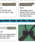 Instruction steps for Eight Piece Quick Turn Fabric Tube Turner And That Purple Thang Sewing Tools Set, showing tube turning process.