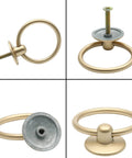 5 Pack Gold Ring Drawer Pulls With Screws, Brass Cabinet Handles Drop Knobs, European style, shown from various angles