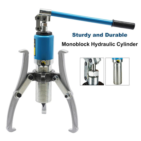 Badass Heavy Duty 20 Ton Hydraulic Gear Puller With Case Removes Seized Bearings Gears Pulleys Off Cars Trucks Using Forged Alloy Steel Strength Plus Versatile Two Or Three Jaw Options That Spin 360 Degrees Helping Mechanics Fix All Tough Jobs, monoblock cylinder