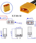 XT30 Power Connector Male To Male 18AWG Extension Cable with diagram, high current, low resistance, 50cm length, gold-plated terminals