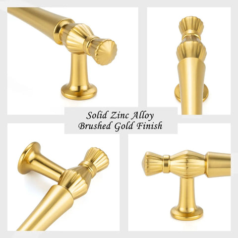 Top Tier Brushed Gold Cabinet Pulls With Five Inch Mounting Centers And Solid Metal Build For Kitchens And Baths Featuring Hassle Free Screw Setup And Classic French Style Hardware to showcase solid zinc alloy and brushed gold finish.