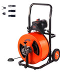 Professional Auto Feed Drain Cleaner Machine 100 Feet Sewer Snake Auger with heavy duty cable and interchangeable cutters.
