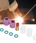 Heavy Duty 12 Pc Tig Welding Accessory Kit With Gas Lens Ceramic Nozzle Collet Set High Thermal Stability For Wp 17 18 26 Argon Gun Copper Glass Parts, featuring ceramic nozzles and argon welding parts.
