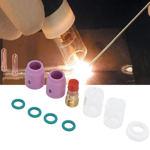 Heavy Duty 12 Pc Tig Welding Accessory Kit With Gas Lens Ceramic Nozzle Collet Set High Thermal Stability For Wp 17 18 26 Argon Gun Copper Glass Parts, featuring ceramic nozzles and argon welding parts.