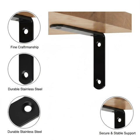 Rugged Stainless Steel L Shaped Shelf Bracket 4.5 x 2.5 Inch Wall Mount For Kitchen And Bathroom Shelves Built To Last Black Finish