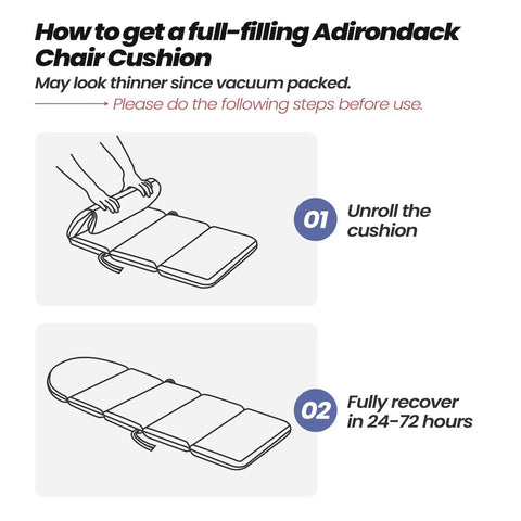Illustration showing how to prepare Adirondack Chair Cushions Set Of 2 50x19.6 Inch Cushions For Outdoor Patio Rocking Chairs Black White Stripe.