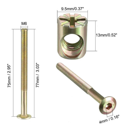 10 Piece M6 Furniture Bolt Nut Set With Hex Socket Screws And Barrel Nuts For Panel Furniture Includes 60 70 80 90 100 120mm Lengths