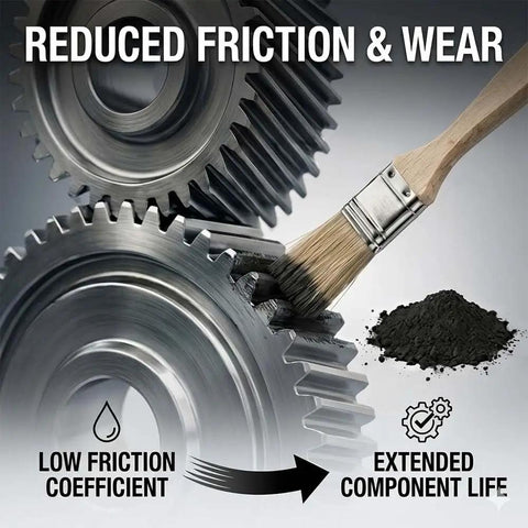 Brush applying Ultra Fine Molybdenum Disulfide Powder, 99 Percent Purity, For Heavy Duty Lubrication, High Temp Resistant Grease Additive on gears